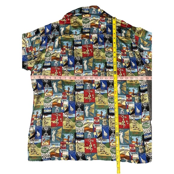 Vintage Nicole Miller Silk Button Shirt Gold AOP Short Sleeve Size Small - Picture 6 of 6